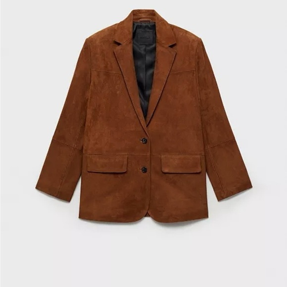 Mango Jackets & Blazers - Mango Brown 100% Genuine Suede Leather Blazer Jacket – Women’s Size S– NWT